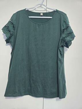 Agnes‎ Orinda Green Crochet Flutter Sleeve Top Plus Size 2X